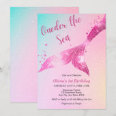 Onder het Zee Zeemeermin Baby Meisje 1e Verjaardag Kaart (Voorkant / Achterkant)