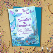 Onder het zee zeemeermin blauw & paarse 5e verjaar kaart