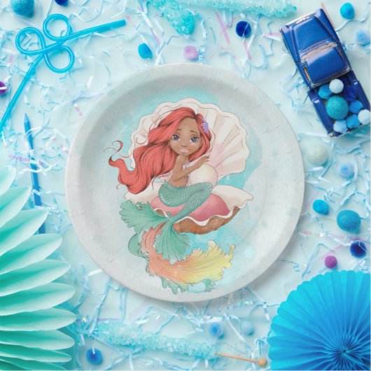 Onder het Zee Zeemeermin (Donkere huid) in Oyster  Papieren Bordje (Feest)