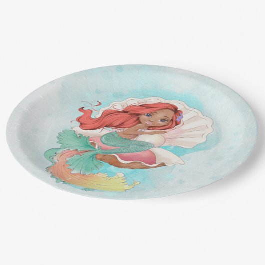 Onder het Zee Zeemeermin (Donkere huid) in Oyster  Papieren Bordje (Gekanteld)