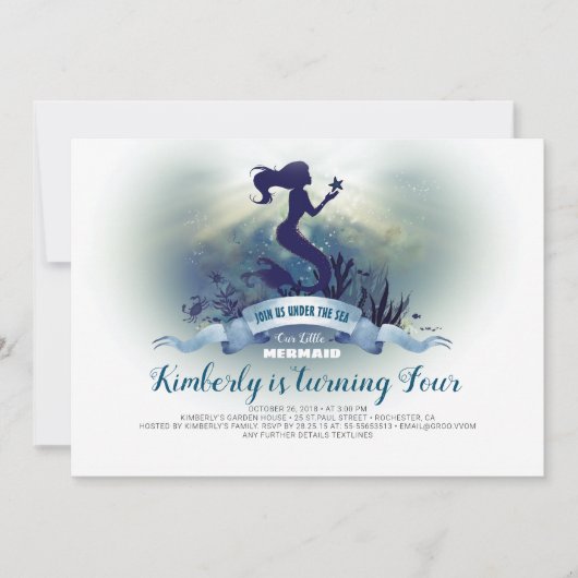 Onder het Zee - Zeemeermin en Zeester Verjaardag Kaart (Voorkant)