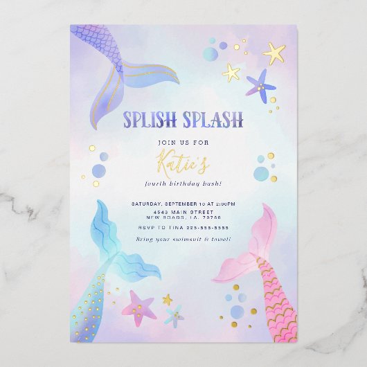 Onder het Zee Zeemeermin Folie Uitnodiging (Voorkant)