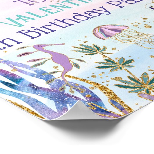 Onder het Zee Zeemeermin Glitter Party Welkomstbor Poster (Hoek)