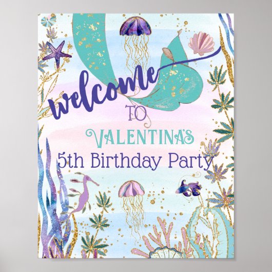 Onder het Zee Zeemeermin Glitter Party Welkomstbor Poster (Voorkant)
