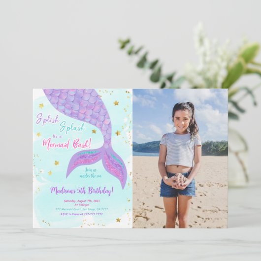 Onder het Zee Zeemeermin Kinder fotouitnodiging Kaart (Staand voorkant)