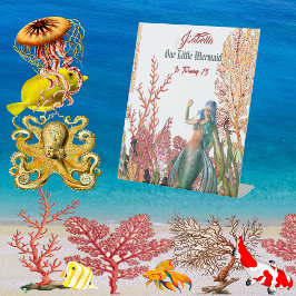 Onder het Zee Zeemeermin Koraal Verjaardagsfeest W Reclamebord Met Voetstuk