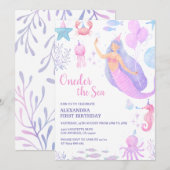 Onder het Zee Zeemeermin Meisje 1e Verjaardag Past Kaart (Voorkant / Achterkant)