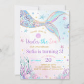 Onder het Zee Zeemeermin Meisje Verjaardagsuitnodi Kaart (Voorkant)