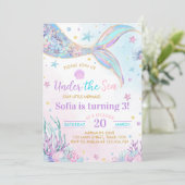Onder het Zee Zeemeermin Meisje Verjaardagsuitnodi Kaart (Staand voorkant)