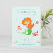 Onder het Zee Zeemeermin met Red Hair Kids Birthda Kaart (Staand voorkant)