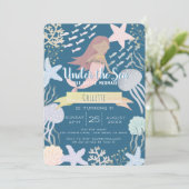 Onder het Zee Zeemeermin Navy Birthday Invitation Kaart (Staand voorkant)