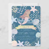 Onder het Zee Zeemeermin Navy Birthday Invitation Kaart (Voorkant)
