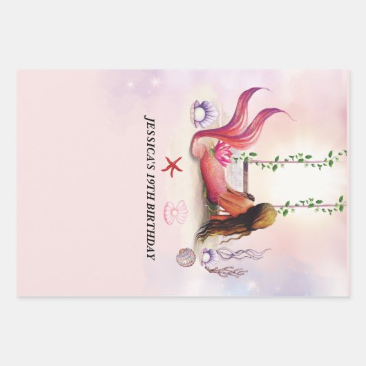 Onder het Zee Zeemeermin Oceaan Paarse Turquoise Inpakpapier Vel (Voorkant 2)