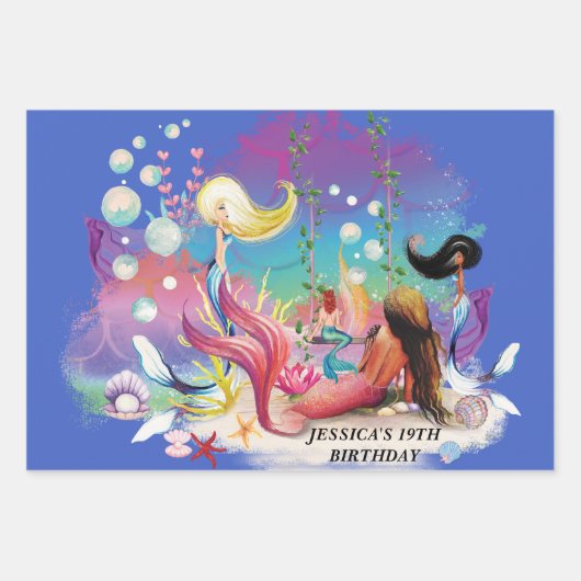 Onder het Zee Zeemeermin Oceaan Paarse Turquoise Inpakpapier Vel (Voorkant)