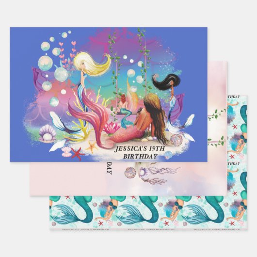 Onder het Zee Zeemeermin Oceaan Paarse Turquoise Inpakpapier Vel (Set)
