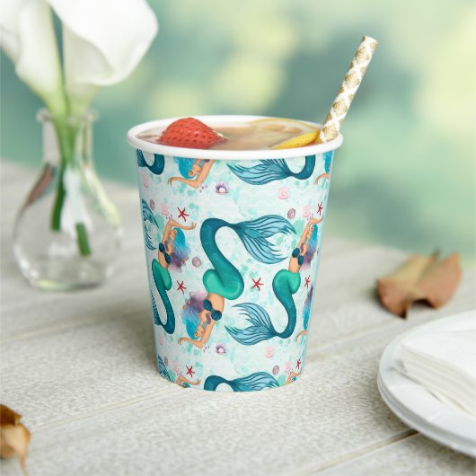 Onder het Zee Zeemeermin Oceaan Paarse Turquoise Papieren Bekers (Insitu)