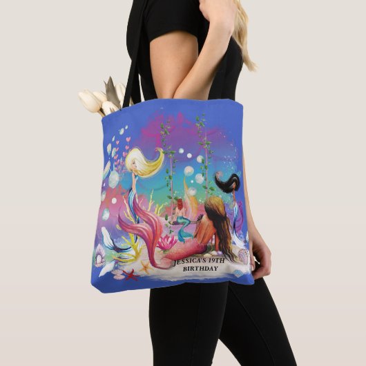 Onder het Zee Zeemeermin Oceaan Paarse Turquoise Tote Bag (Dichtbij)
