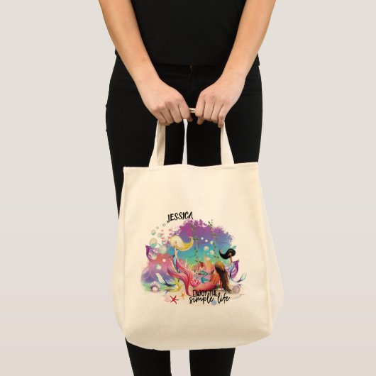 Onder het Zee Zeemeermin Oceaan Paarse Turquoise Tote Bag (Voorkant (product))