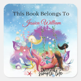 Onder het Zee Zeemeermin Oceaan Paarse Turquoise Vierkante Sticker