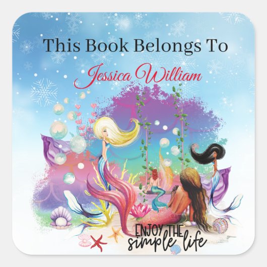 Onder het Zee Zeemeermin Oceaan Paarse Turquoise Vierkante Sticker (Voorkant)
