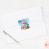 Onder het Zee Zeemeermin Oceaan Paarse Turquoise Vierkante Sticker (Envelop)