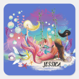 Onder het Zee Zeemeermin Oceaan Paarse Turquoise Vierkante Sticker
