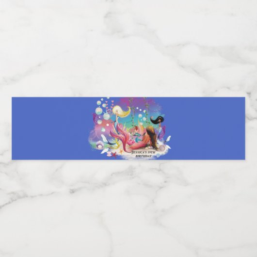 Onder het Zee Zeemeermin Oceaan Paarse Turquoise Waterfles Etiket (Enkel label)