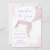 Onder het Zee Zeemeermin Paarse Blauwgroen Eerste  Kaart (Voorkant)