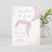 Onder het Zee Zeemeermin Paarse Blauwgroen Eerste  Kaart (Staand voorkant)