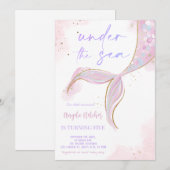 Onder het Zee Zeemeermin Paarse Blauwgroen Eerste  Kaart (Voorkant / Achterkant)