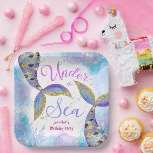 Onder het Zee Zeemeermin Party Meisjes Blauw Blauw Papieren Bordje (Feest)