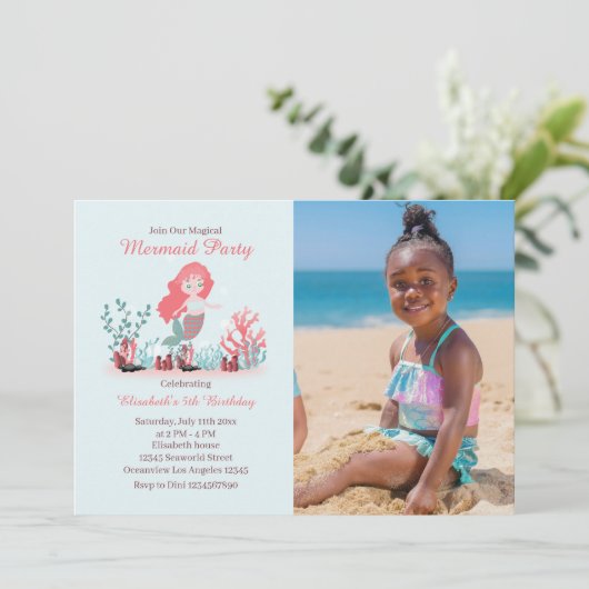 Onder het Zee Zeemeermin Princes Verjaardagsfoto Kaart (Staand voorkant)