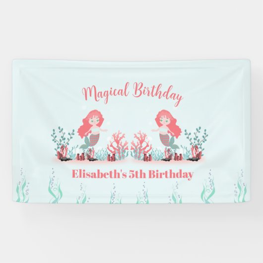 Onder het Zee Zeemeermin Prinses Verjaardagsfeest Spandoek (Horizontaal)