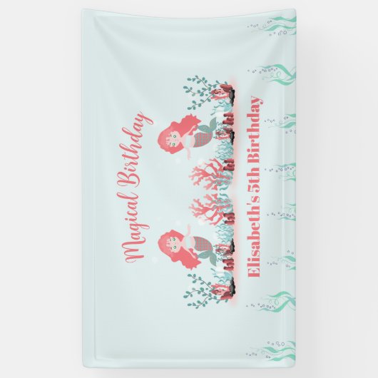 Onder het Zee Zeemeermin Prinses Verjaardagsfeest Spandoek (Verticaal)