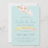 Onder het Zee Zeemeermin Roze Verjaardagsuitnodigi Kaart (Voorkant)