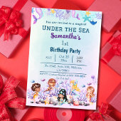 Onder het zee zeemeermin schattig kinder blauw 1e  kaart