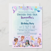 Onder het zee zeemeermin schattig kinder blauw 1e  kaart (Voorkant)