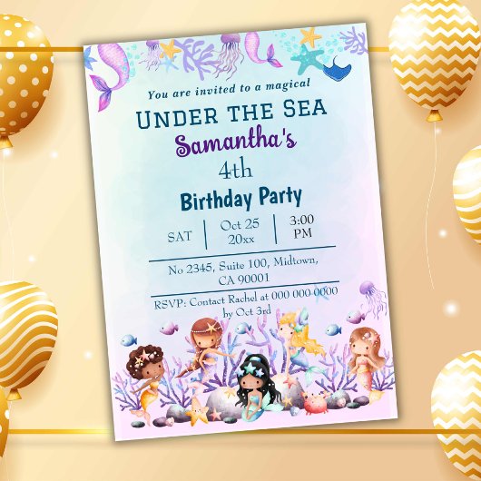 Onder het zee zeemeermin schattig kinder blauw 4e  kaart