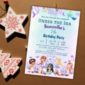 Onder het zee zeemeermin schattig kinder blauw 7e kaart