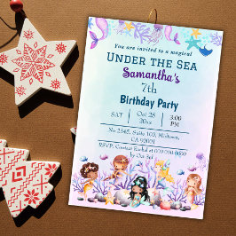 Onder het zee zeemeermin schattig kinder blauw 7e kaart