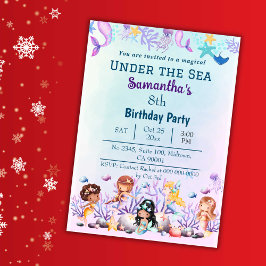 Onder het zee zeemeermin schattig kinder blauw 8st kaart