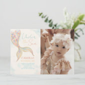 Onder het Zee Zeemeermin Staart Verjaardagsfeest F Kaart (Staand voorkant)