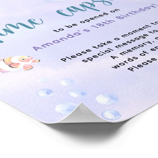 Onder het zee Zeemeermin Tijdcapsule 1e verjaardag Poster (Hoek)