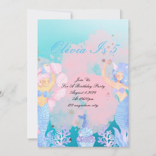 Onder het zee Zeemeermin Verjaardag Save The Date (Voorkant)