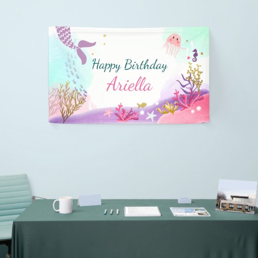 Onder het Zee Zeemeermin verjaardagsbanner Pink Go Spandoek (Beurs)