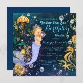 Onder het Zee Zeemeermin Verjaardagsfeest Kaart (Voorkant / Achterkant)