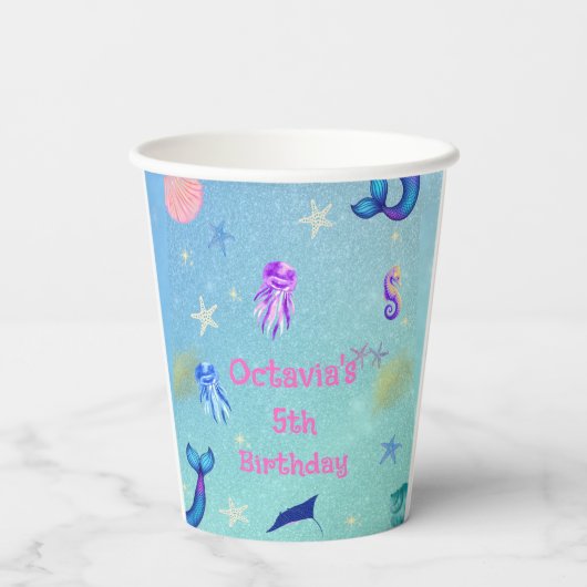 Onder het Zee Zeemeermin Verjaardagsfeest Papieren Bekers (Achterkant)