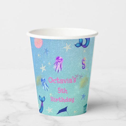 Onder het Zee Zeemeermin Verjaardagsfeest Papieren Bekers (Voorkant)