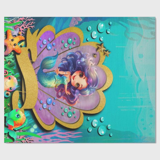 Onder het Zee & Zeemeermin Verjaardagsmeisjesfeest Cadeaupapier (Vlak)