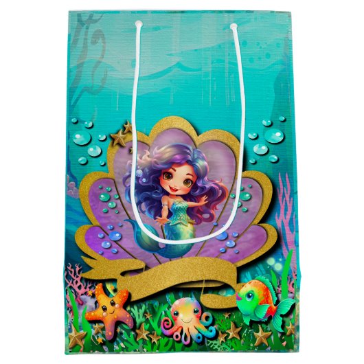 Onder het Zee & Zeemeermin Verjaardagsmeisjesfeest Medium Cadeauzakje (Achterkant)
